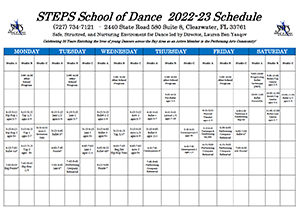 2022-23 Steps Dance Class Schedule