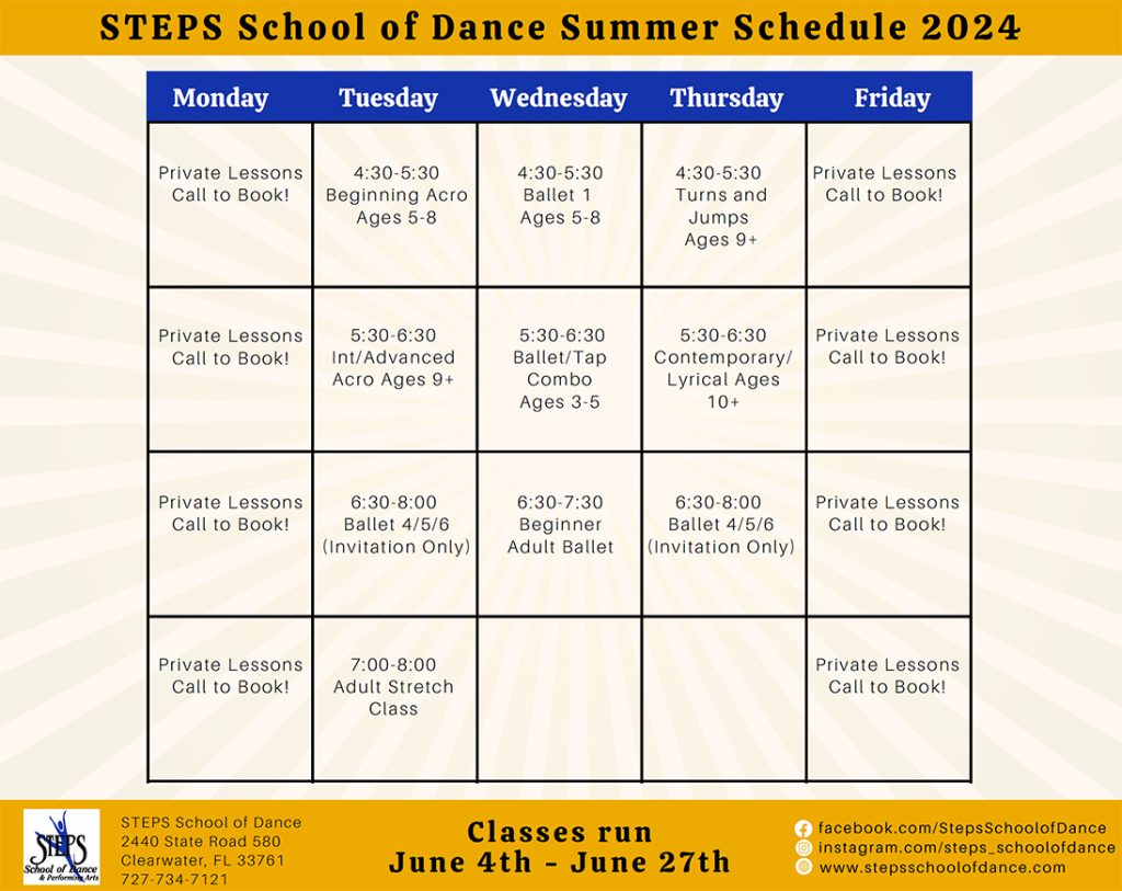 2024 Summer Class Schedule